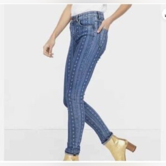 NWT Sandro Diva Star Print Blue Wash Skinny Jean FR 38 - Picture 1 of 15